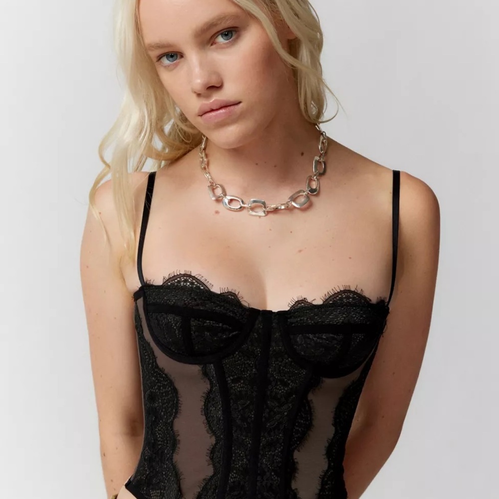 Urban Outfitters Modern Love Lace Corset Top Black